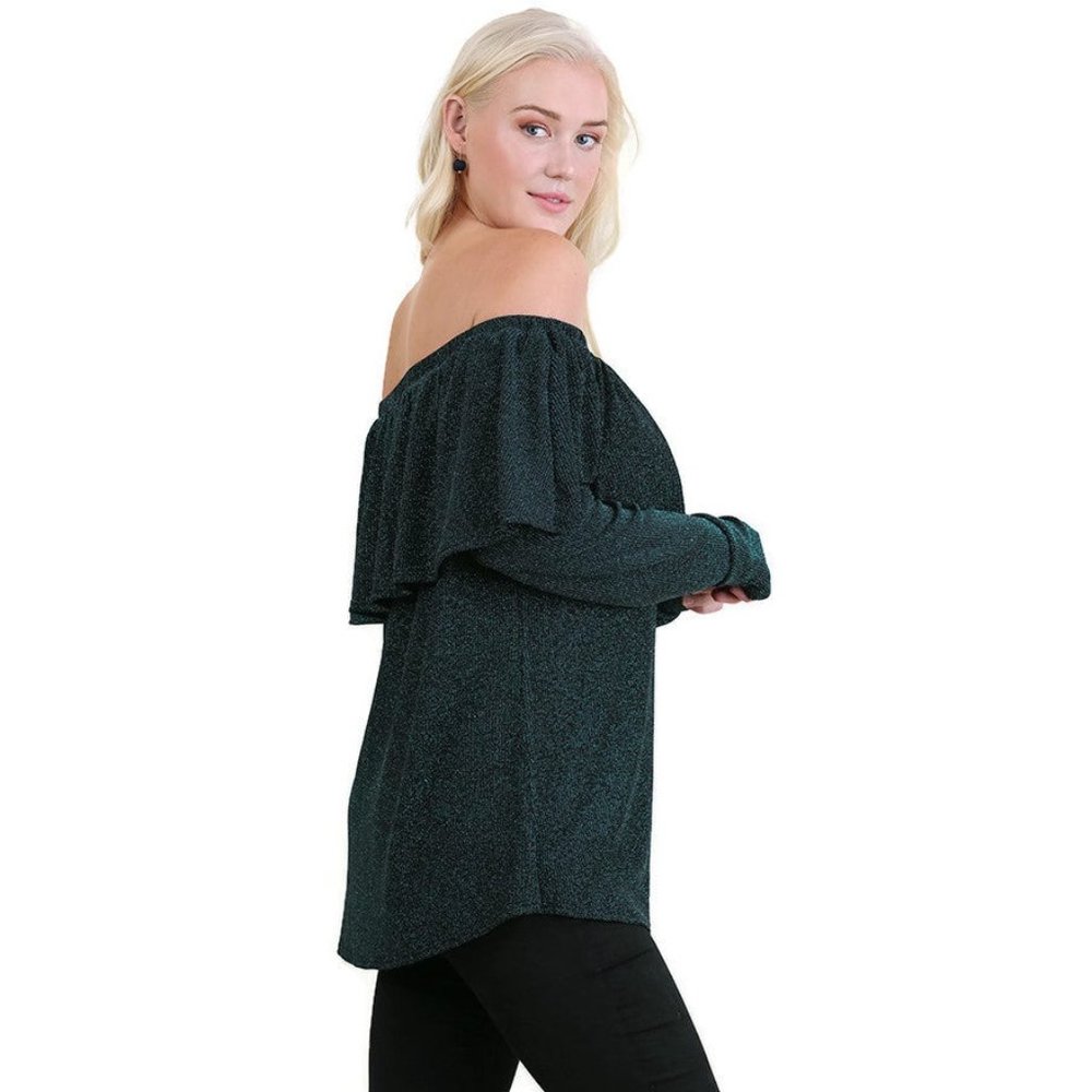Umgee  Metallic Ruffled Tunic, Peacock - Picture 2 of 3
